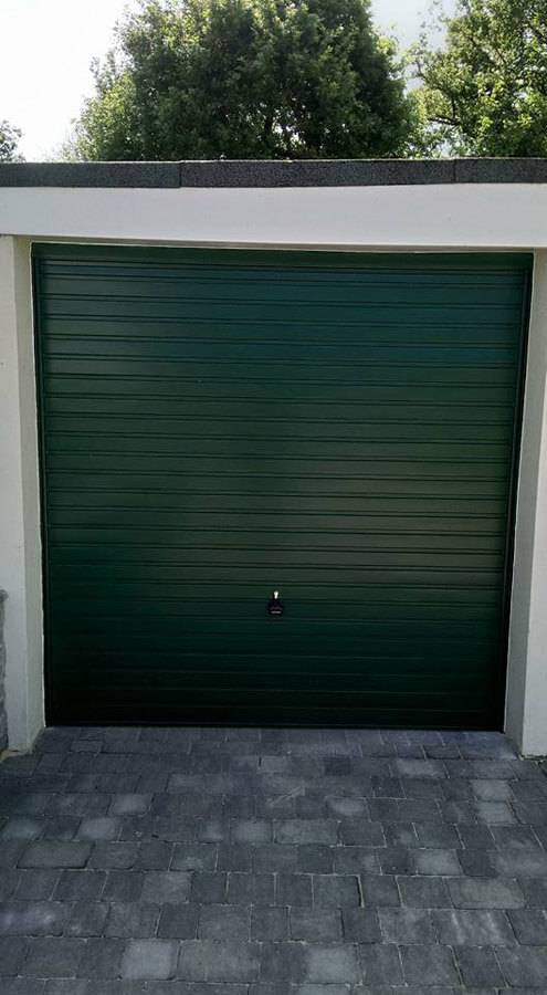 a green garage door
